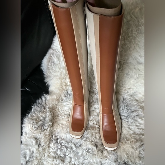 70s Revival Leather Colorblock Knee-High Heeled Boots - Picture 10 of 15